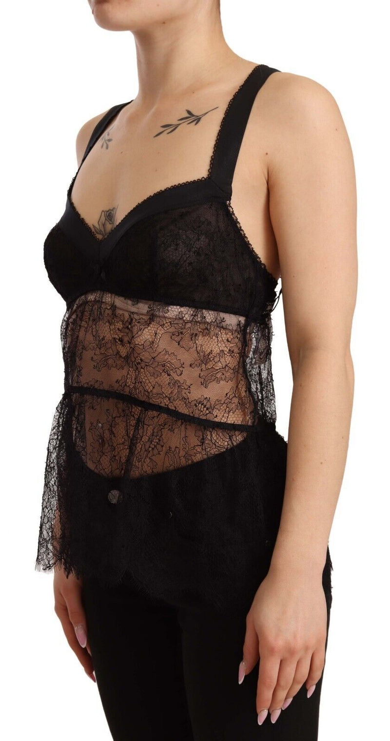 Dolce & Gabbana Black Silk Lace Babydoll Lingerie Top