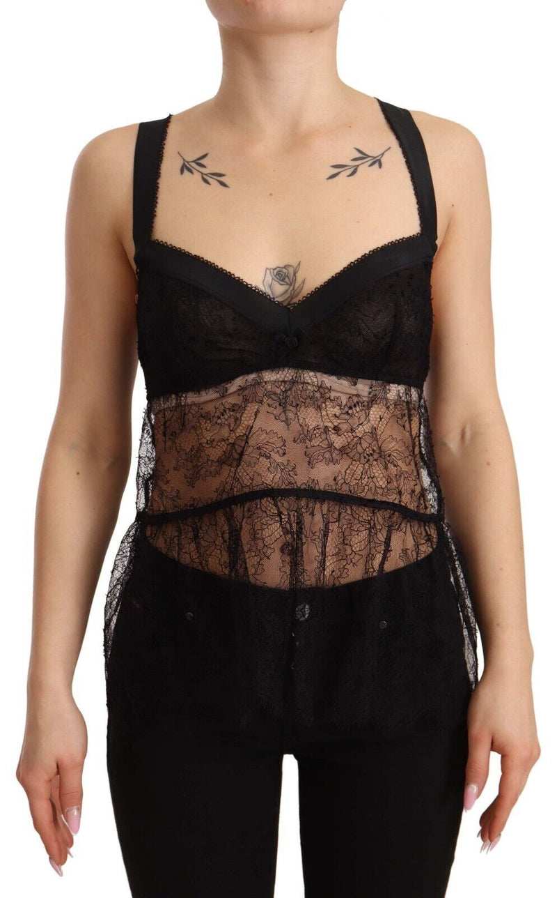 Dolce & Gabbana Black Silk Lace Babydoll Lingerie Top