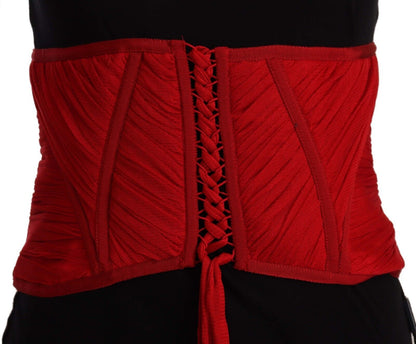 Dolce & Gabbana Red Corset Belt Stretch Waist Strap Silk Top