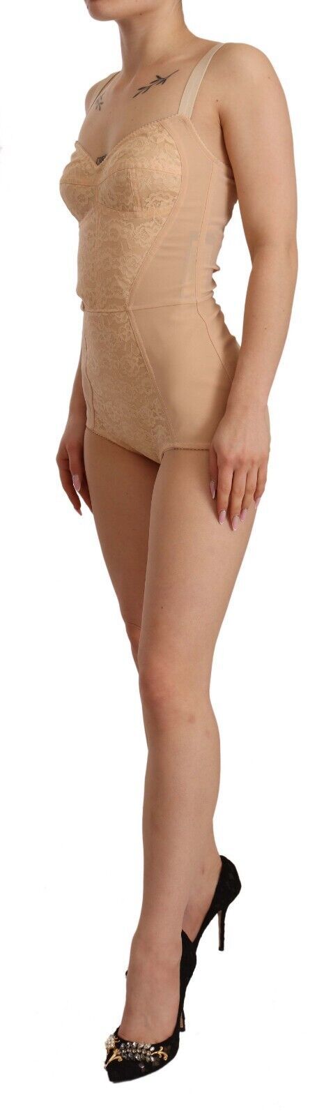 Dolce & Gabbana Beige Nylon Floral Lace Bodysuit