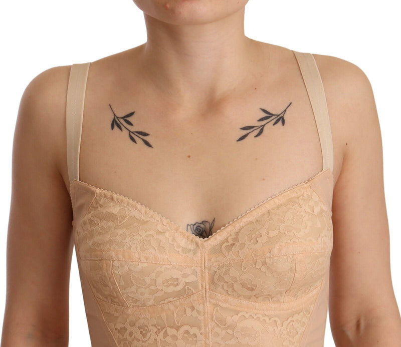 Dolce & Gabbana Beige Nylon Floral Lace Bodysuit