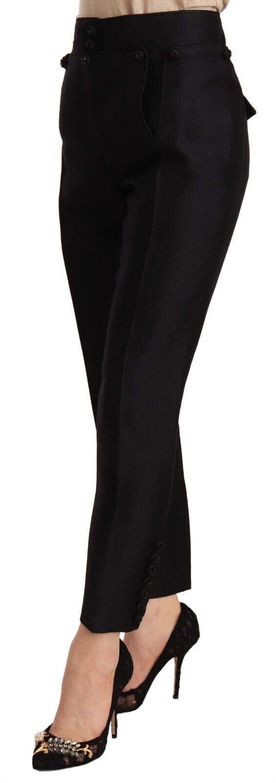 Pantalons Croppés Taille Haute Noir à Boutons Dsquared²