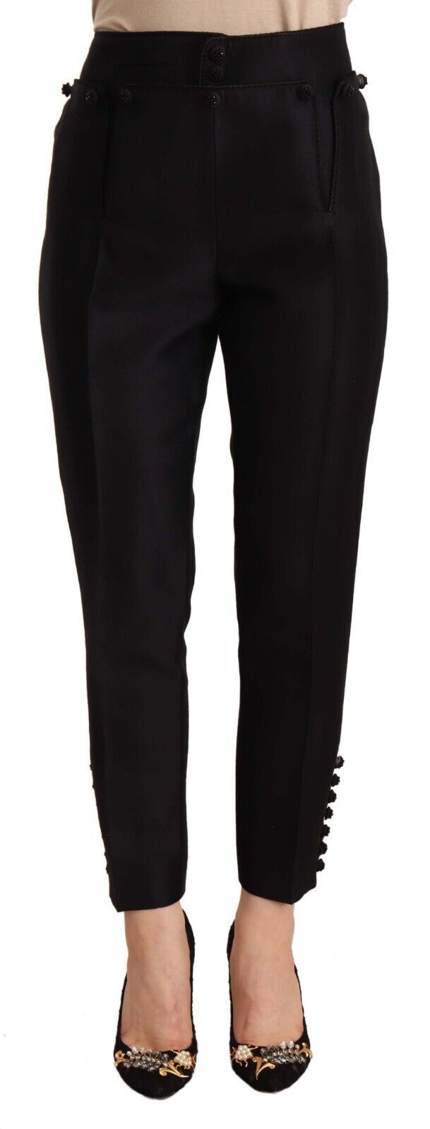 Pantalons Croppés Taille Haute Noir à Boutons Dsquared²