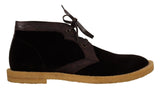 Dolce & Gabbana Brown Velvet Exotic Leather Ankle Boots