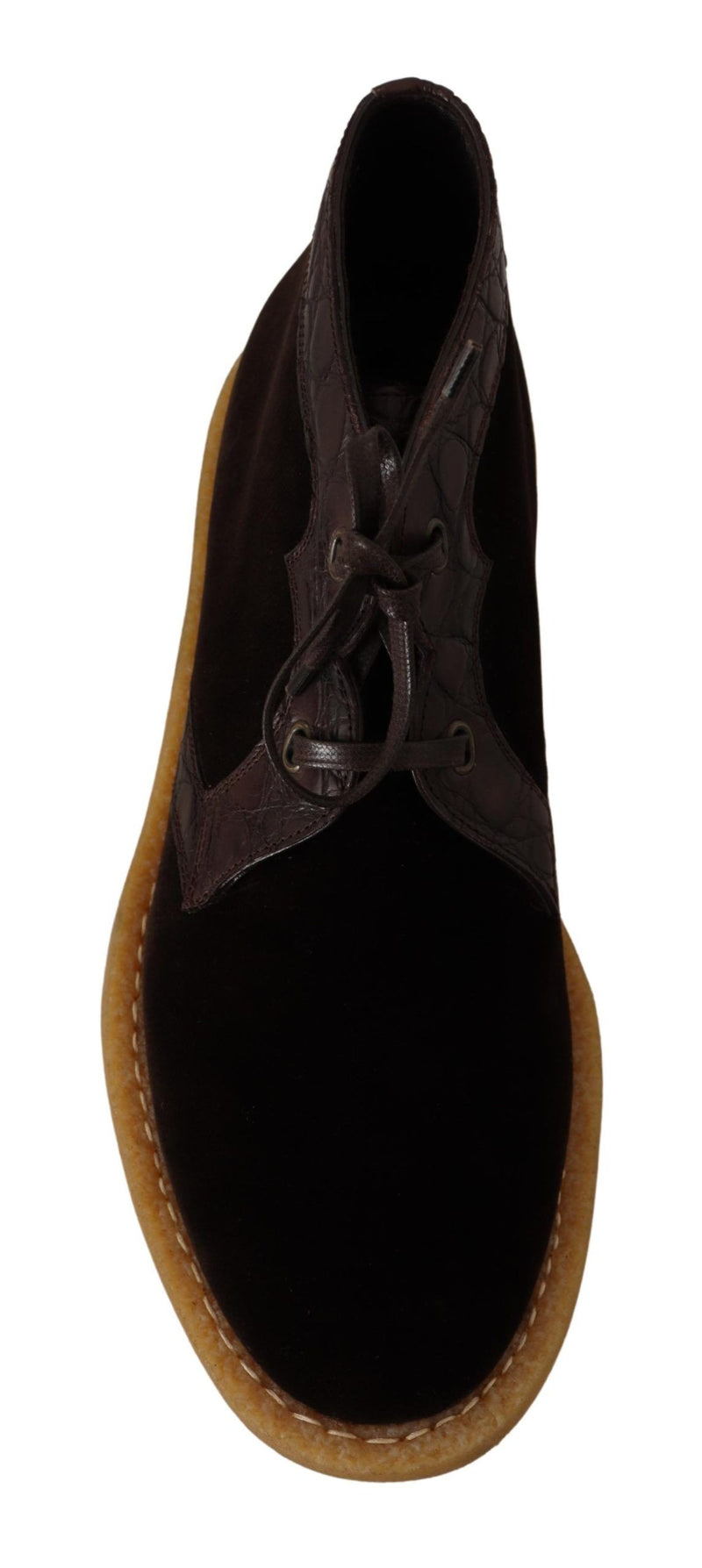Dolce & Gabbana Brown Velvet Exotic Leather Ankle Boots