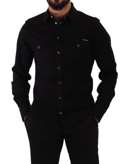 Chemise en jean stretch en coton noir et ajustée de Dolce & Gabbana