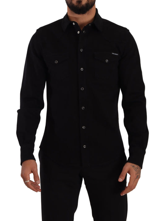 Chemise en jean stretch en coton noir et ajustée de Dolce & Gabbana