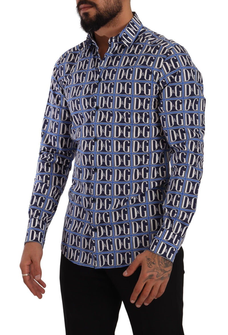 Dolce &amp; Gabbana Blauw Logo Mania Slim Fit Katoenen Overhemd