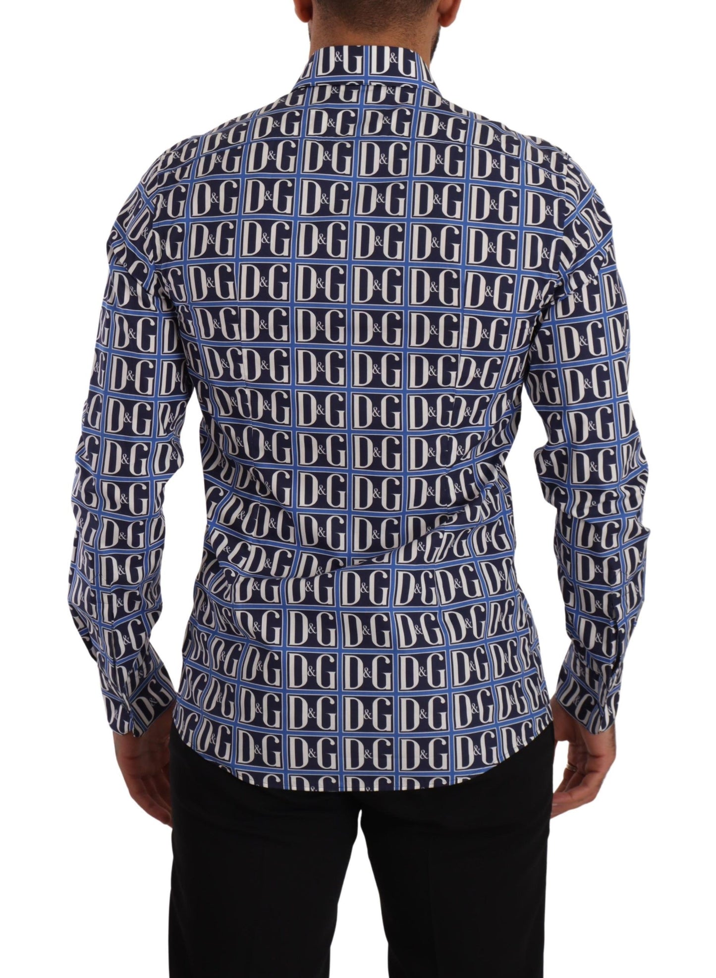 Chemise en coton à manches longues à rayures bleues et logo "Mania" de Dolce & Gabbana, coupe slim.