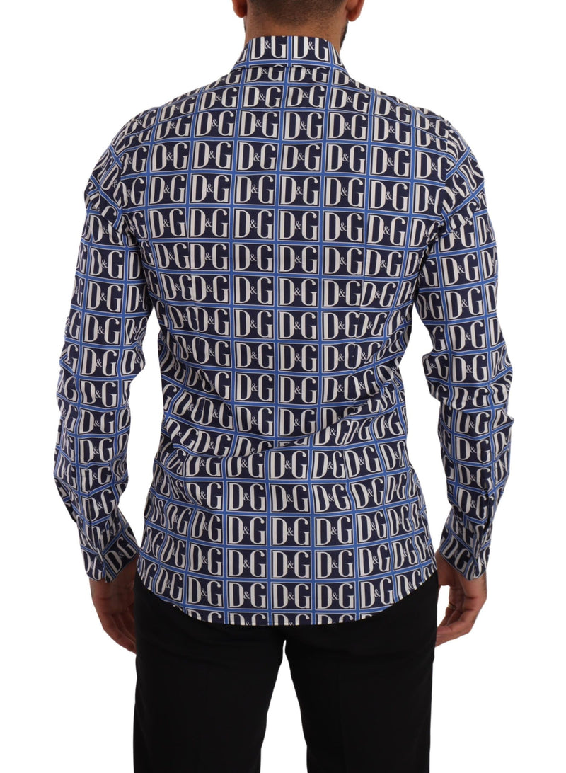 Dolce &amp; Gabbana Blauw Logo Mania Slim Fit Katoenen Overhemd