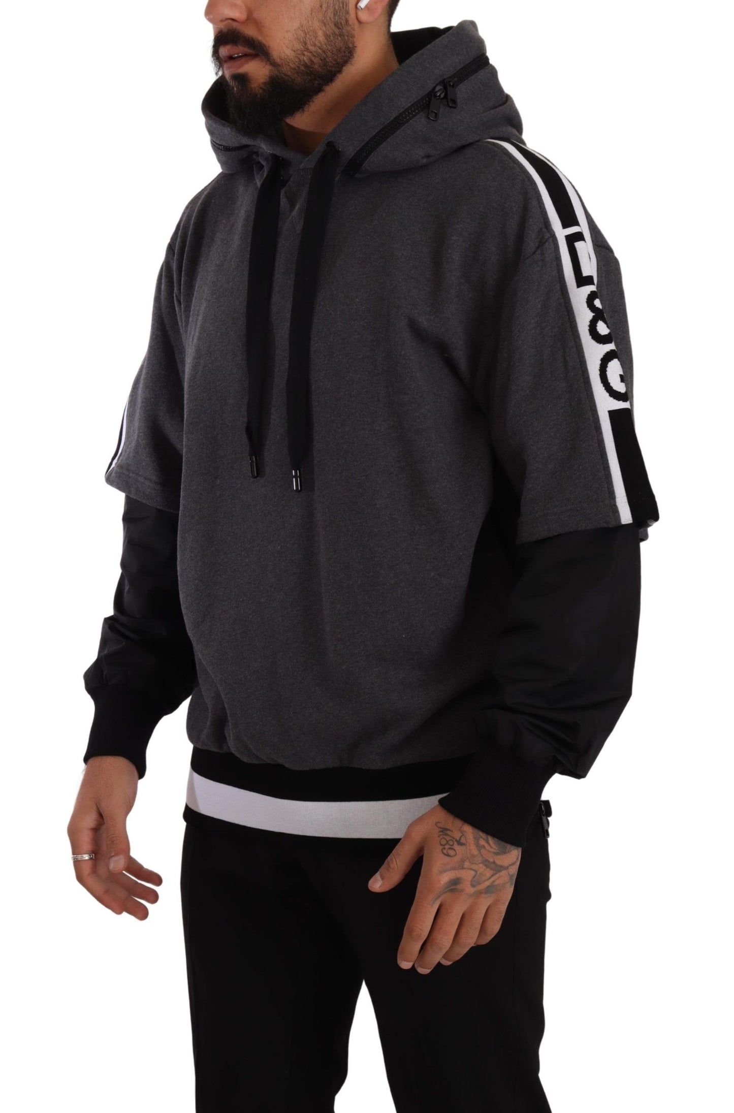 Pull à capuche en coton gris et noir Dolce & Gabbana #DGMILLENNIALS