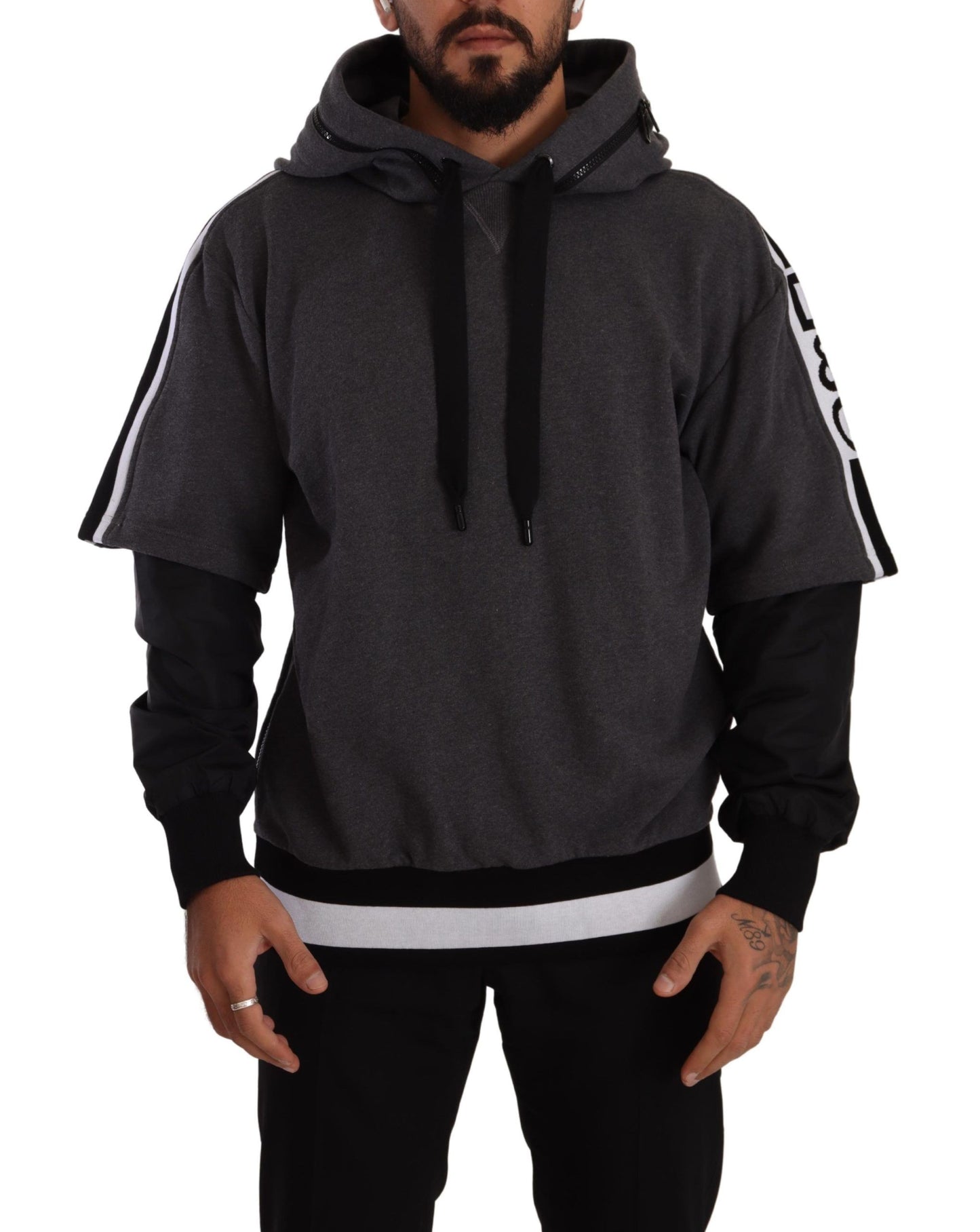 Pull à capuche en coton gris et noir Dolce & Gabbana #DGMILLENNIALS