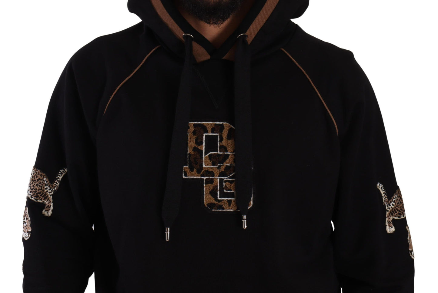 Pull en coton à capuche Dolce &amp; Gabbana noir et brun léopard
