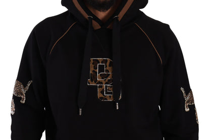 Pull en coton à capuche Dolce &amp; Gabbana noir et brun léopard