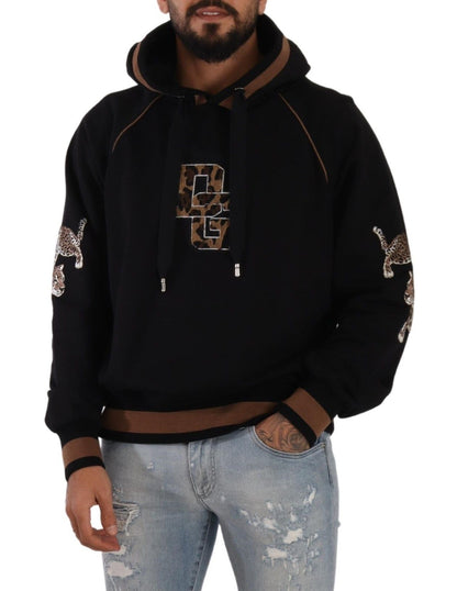 Pull en coton à capuche Dolce &amp; Gabbana noir et brun léopard