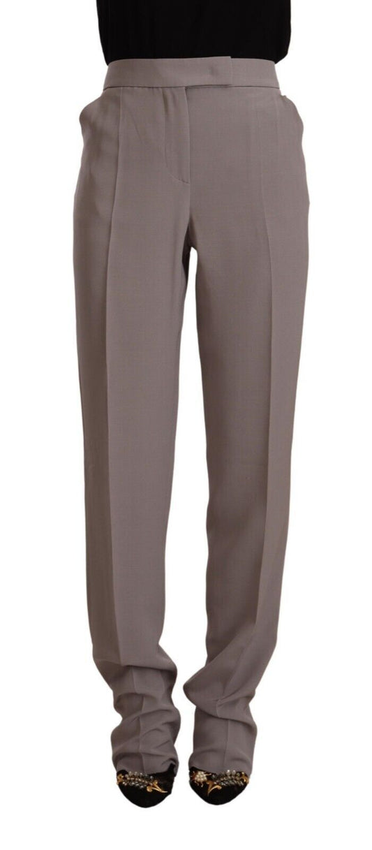 Armani bruine, taps toelopende, lange broek van zijde met hoge taille.