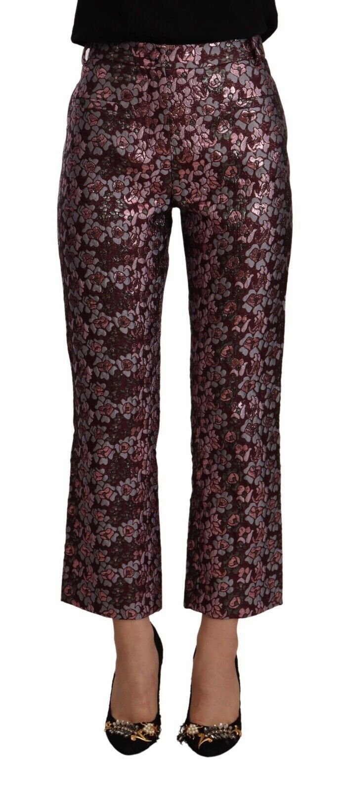 Pantalons Croppés Évasés Multicolores en Jacquard Floral - House of Holland