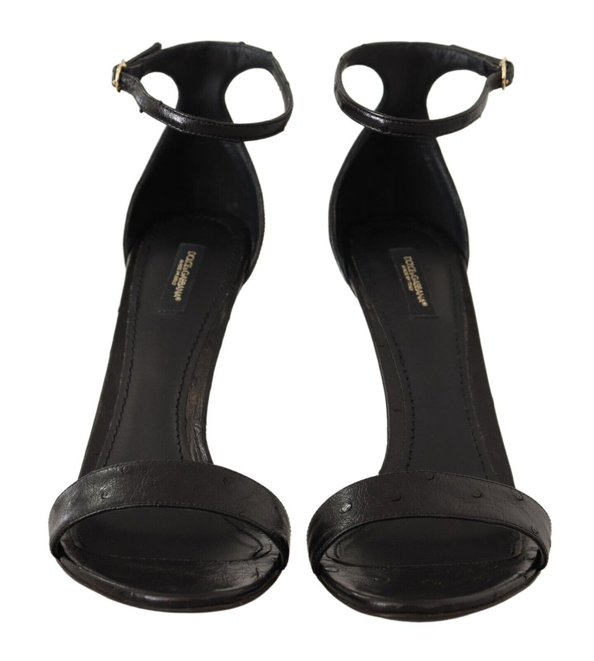 Dolce & Gabbana Black Ostrich Ankle Strap Heels Sandals