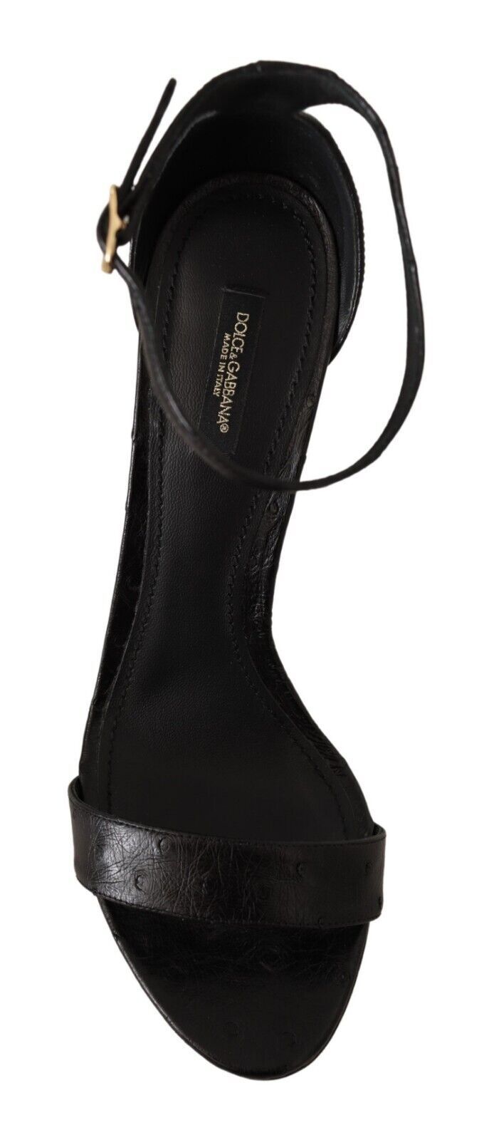 Dolce & Gabbana Black Ostrich Ankle Strap Heels Sandals