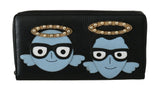 Portefeuille continental zippé Dolce &amp; Gabbana en cuir noir et bleu #DGFAMILY