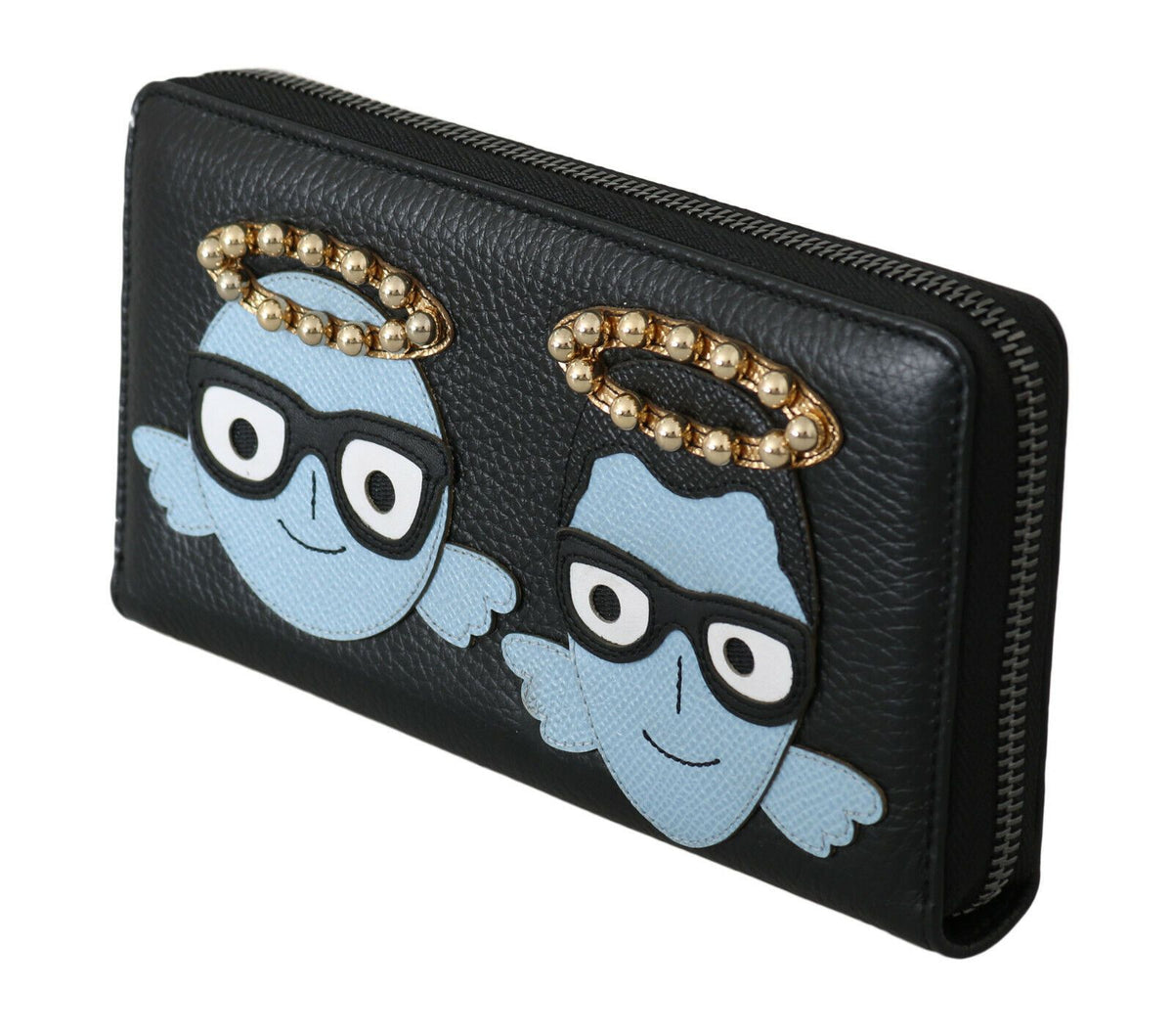 Portefeuille continental zippé Dolce &amp; Gabbana en cuir noir et bleu #DGFAMILY