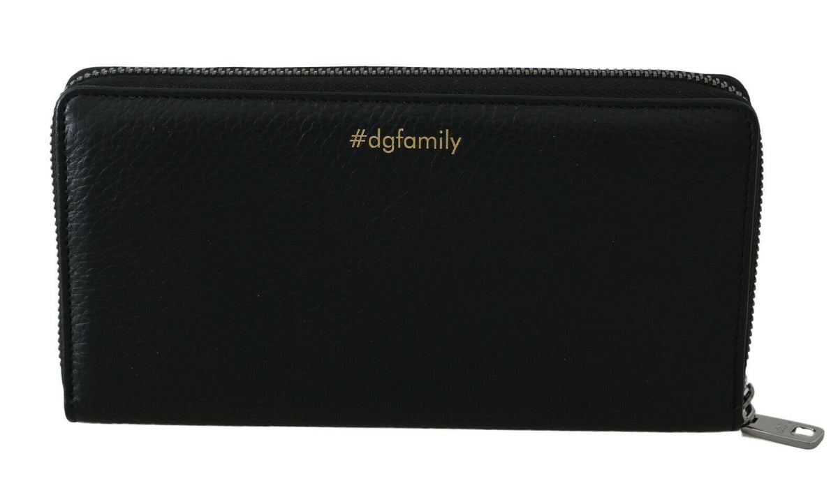 Portefeuille continental zippé Dolce &amp; Gabbana en cuir noir et bleu #DGFAMILY