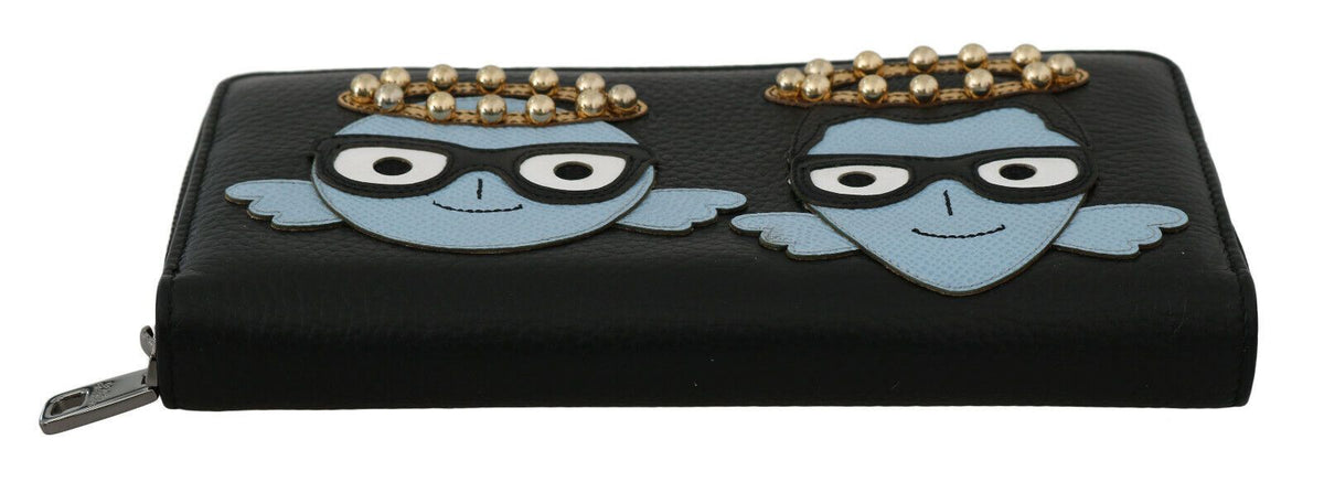 Portefeuille continental zippé Dolce &amp; Gabbana en cuir noir et bleu #DGFAMILY