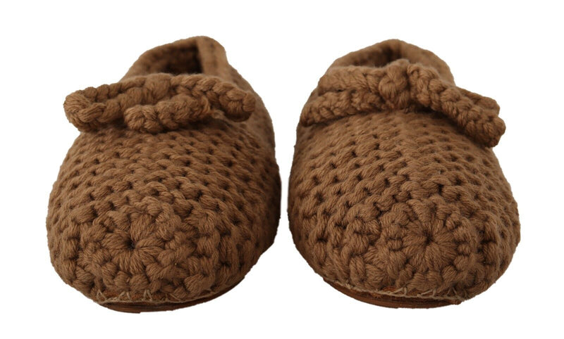 Dolce & Gabbana Brown Slip On Ballerina Flats - Wool Knit Shoes