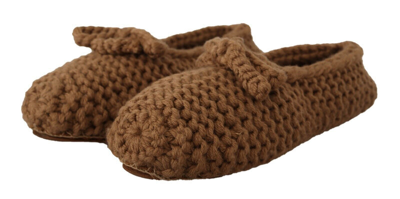 Dolce & Gabbana Brown Slip On Ballerina Flats - Wool Knit Shoes