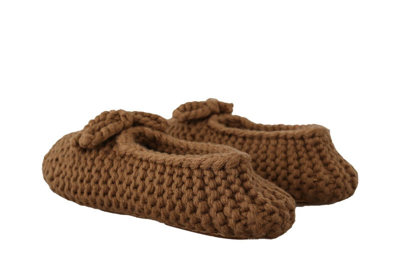 Dolce & Gabbana Brown Slip On Ballerina Flats - Wool Knit Shoes