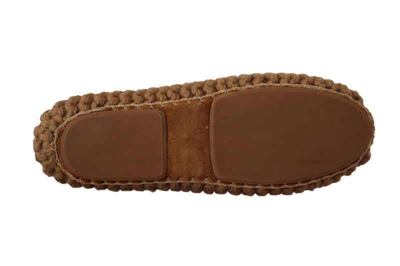Dolce & Gabbana Brown Slip On Ballerina Flats - Wool Knit Shoes