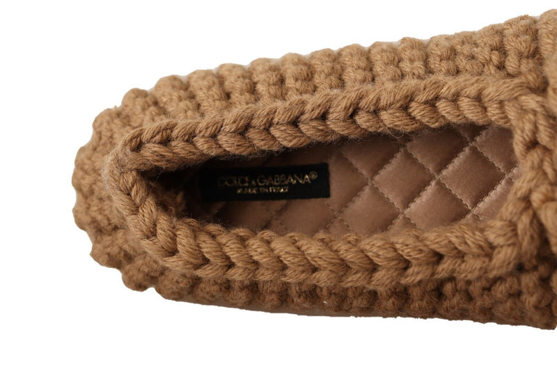 Dolce & Gabbana Brown Slip On Ballerina Flats - Wool Knit Shoes