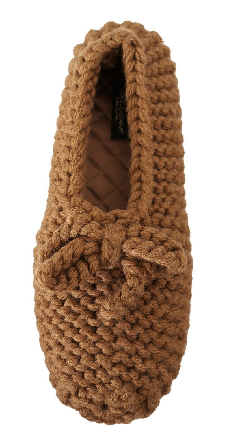 Dolce & Gabbana Brown Slip On Ballerina Flats - Wool Knit Shoes