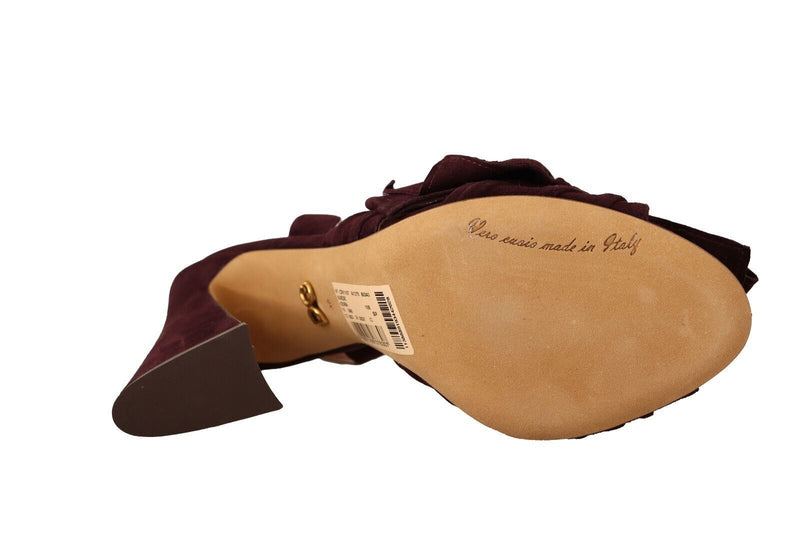 Dolce & Gabbana Sandales à Talon Ouvert en Suède Violet Foncé