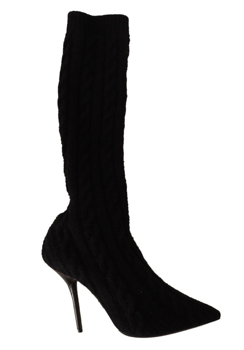 Dolce & Gabbana Black Stretch Socks Knee High Booties