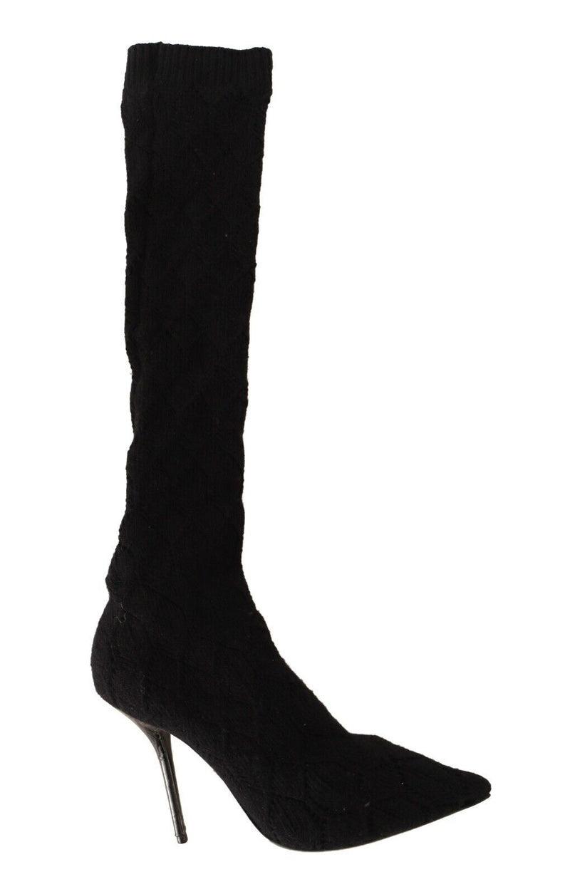 Dolce & Gabbana Black Stretch Socks Knee High Booties