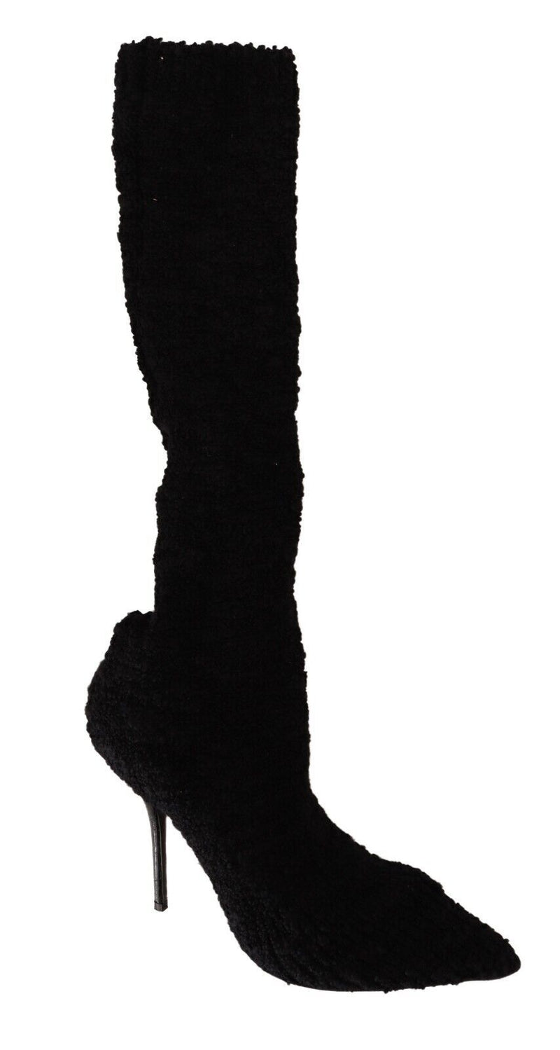 Dolce & Gabbana Black Stretch Socks Knee High Booties