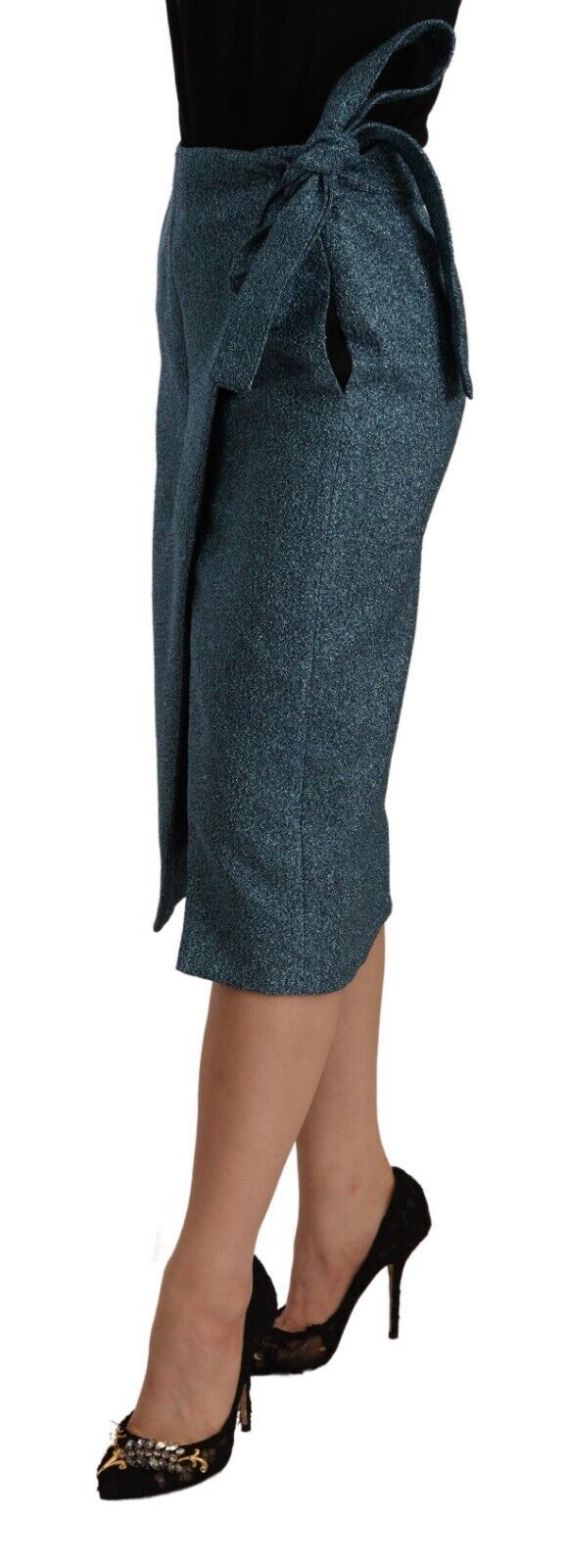 Koonhor Jupe Crayon Droite Taille Haute Bleu