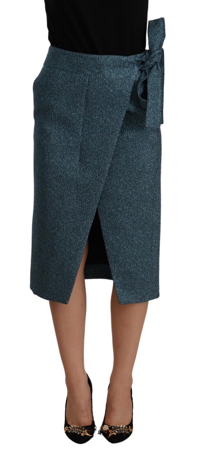 Koonhor Jupe Crayon Droite Taille Haute Bleu