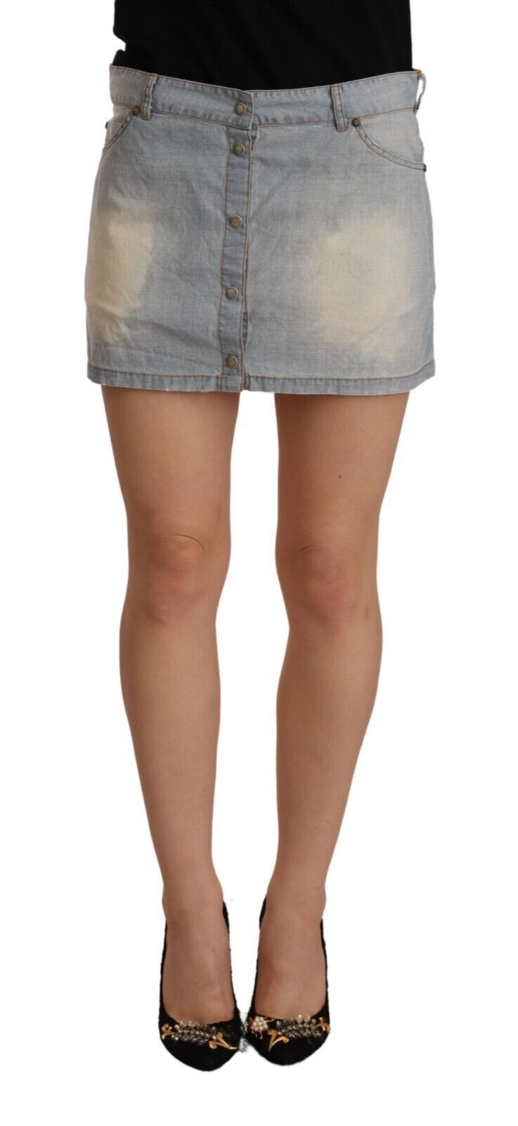 Ermanno Scervino Light Blue Mid Waist Denim Mini Skirt