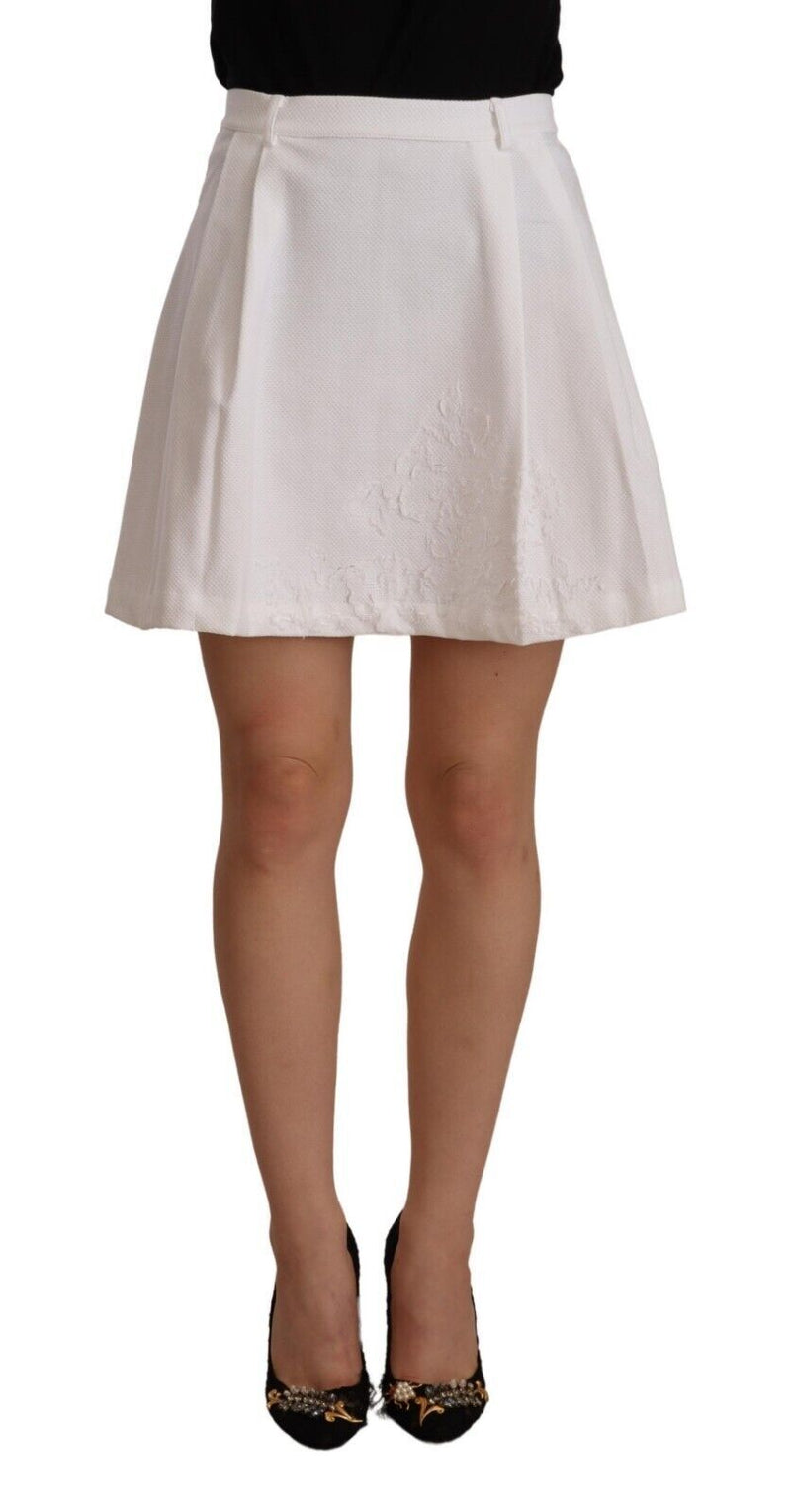 Ermanno Scervino Jupe Mini A-ligne Blanche Taille Haute en Coton
