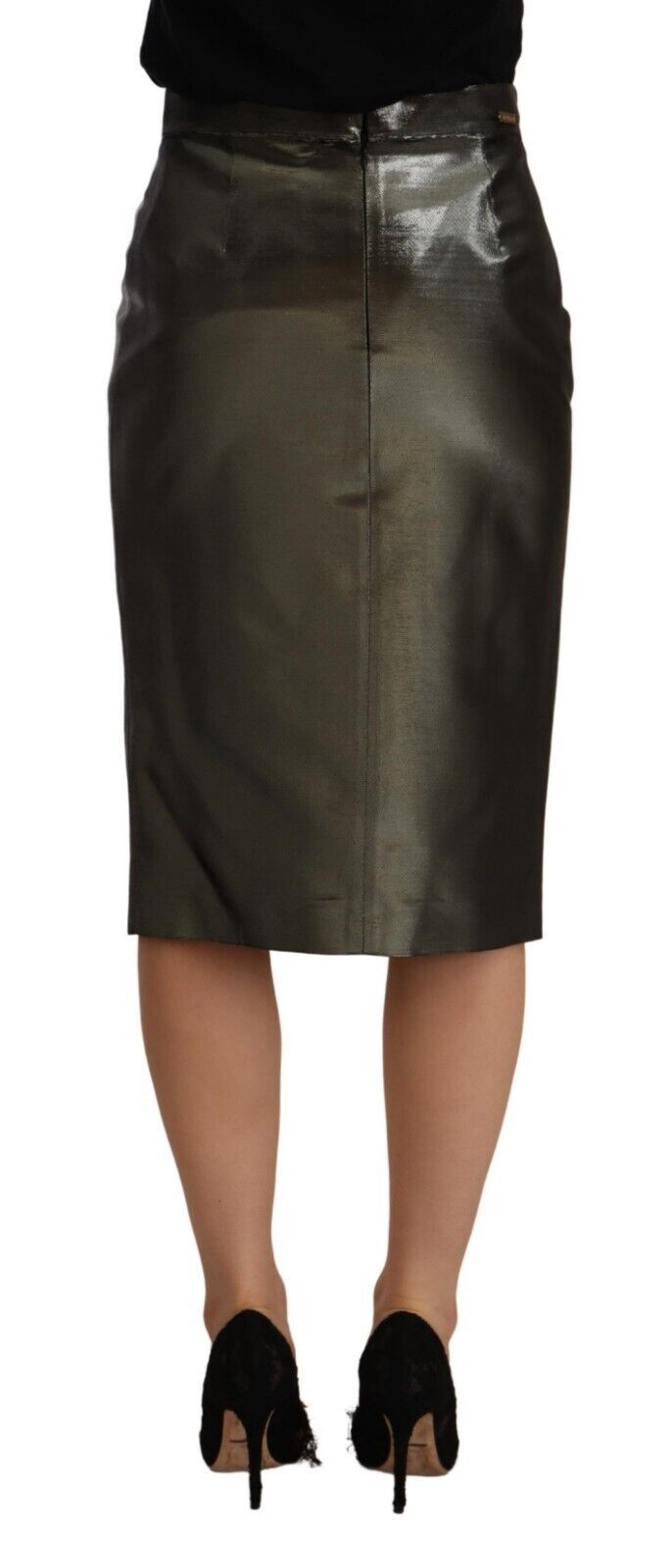 Jupe crayon midi taille haute GF Ferre en gris métallisé
