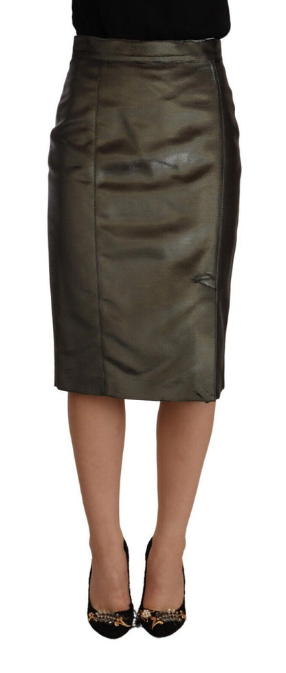 Jupe crayon midi taille haute GF Ferre en gris métallisé