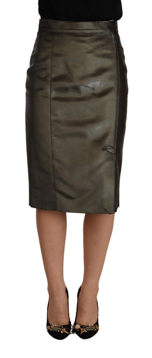 Jupe crayon midi taille haute GF Ferre en gris métallisé