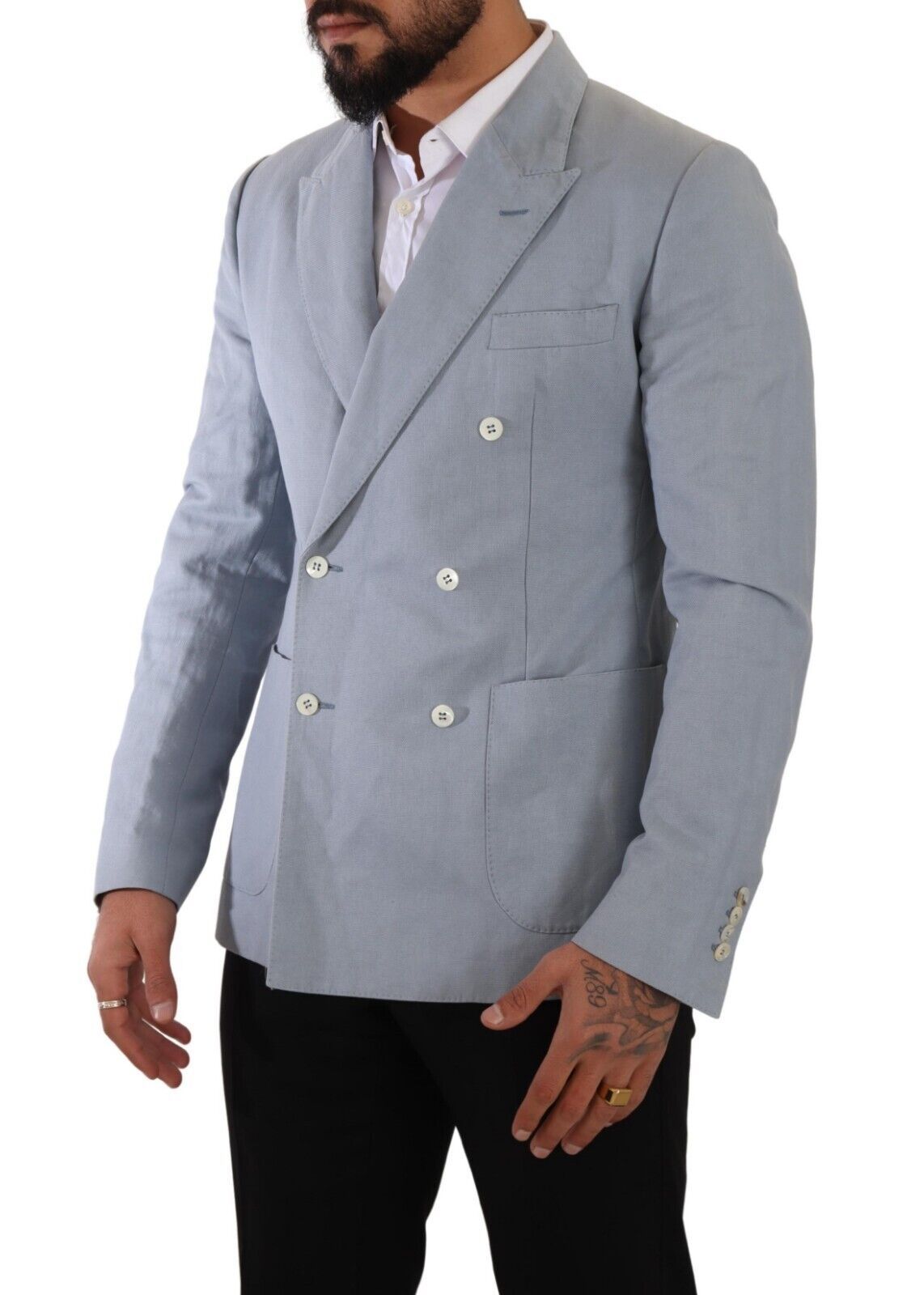 Dolce &amp; Gabbana - Blazer, veste, manteau slim fit en coton et lin bleu