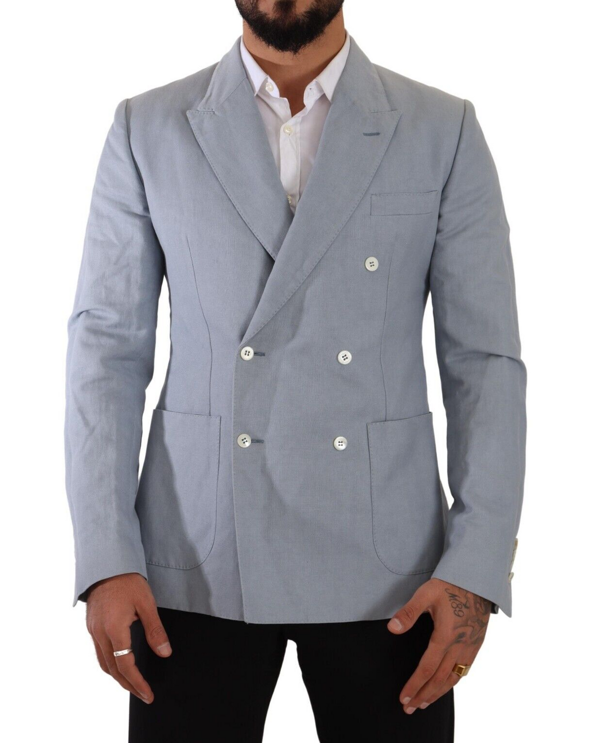Dolce &amp; Gabbana - Blazer, veste, manteau slim fit en coton et lin bleu