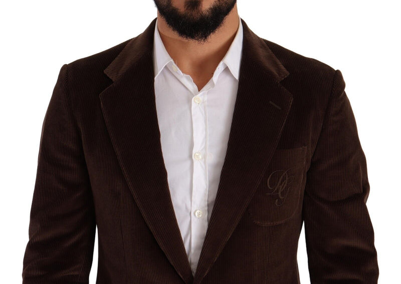 Dolce &amp; Gabbana Bruine Corduroy Slim Fit Jas met DG Logo Blazer