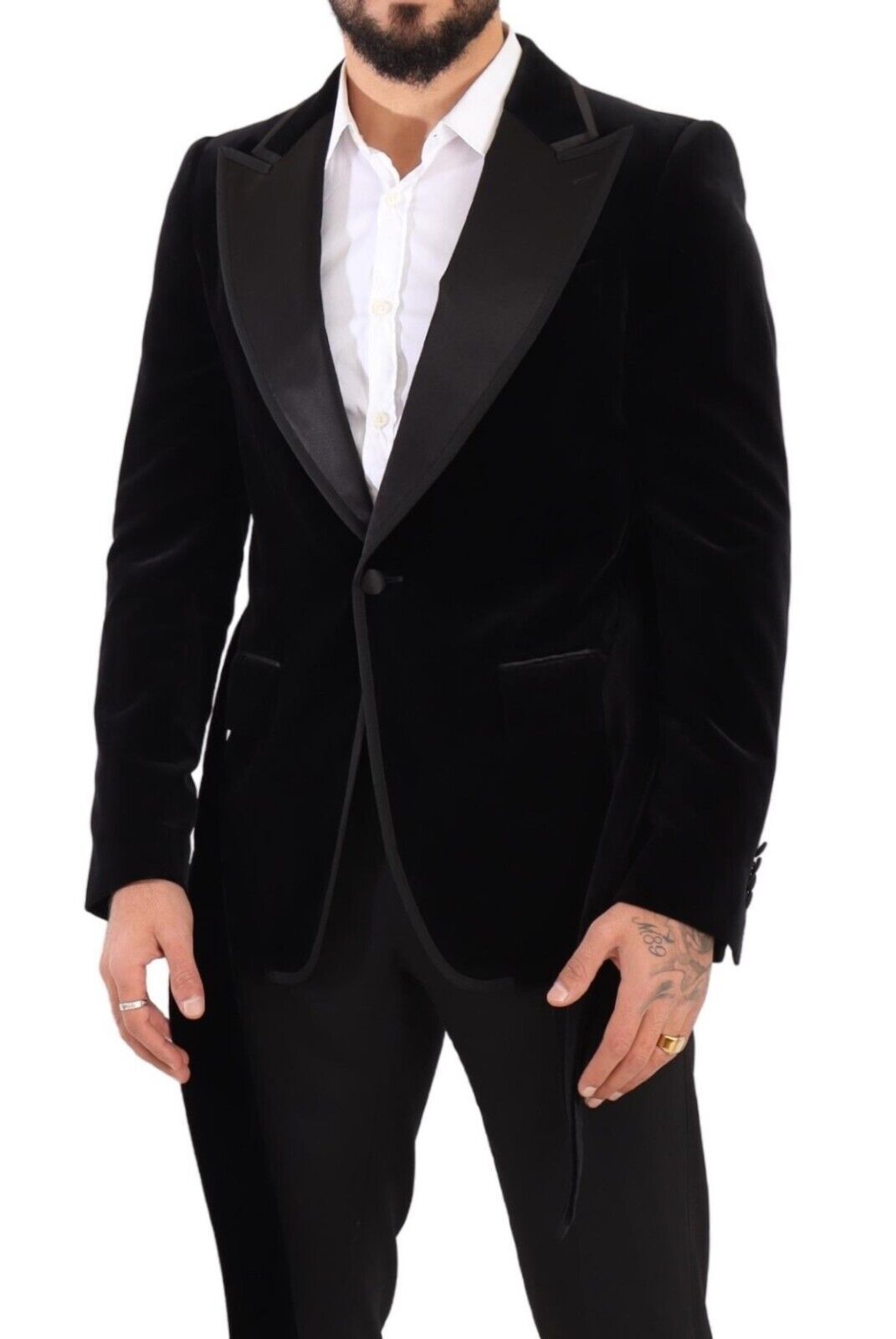 Dolce &amp; Gabbana Blazer en velours noir à simple boutonnage et un bouton