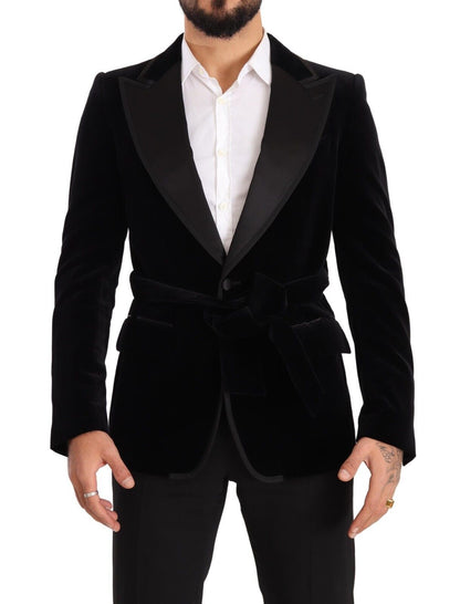 Dolce & Gabbana Blazer en velours noir à simple boutonnage et un bouton