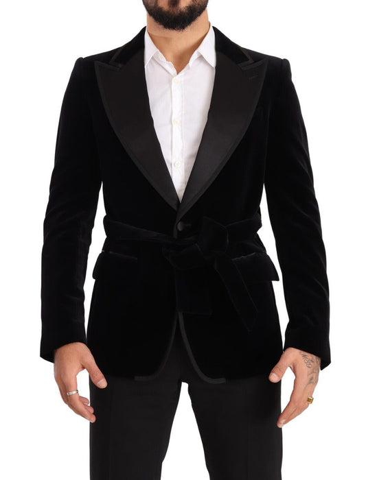 Dolce & Gabbana Blazer en velours noir à simple boutonnage et un bouton